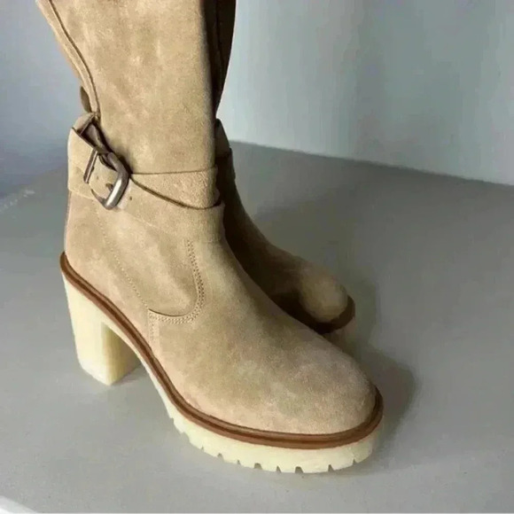 FREE PEOPLE Jasper Platform Over The Knee Boots Suede Tan Gum Sole OTK - Picture 6 of 8